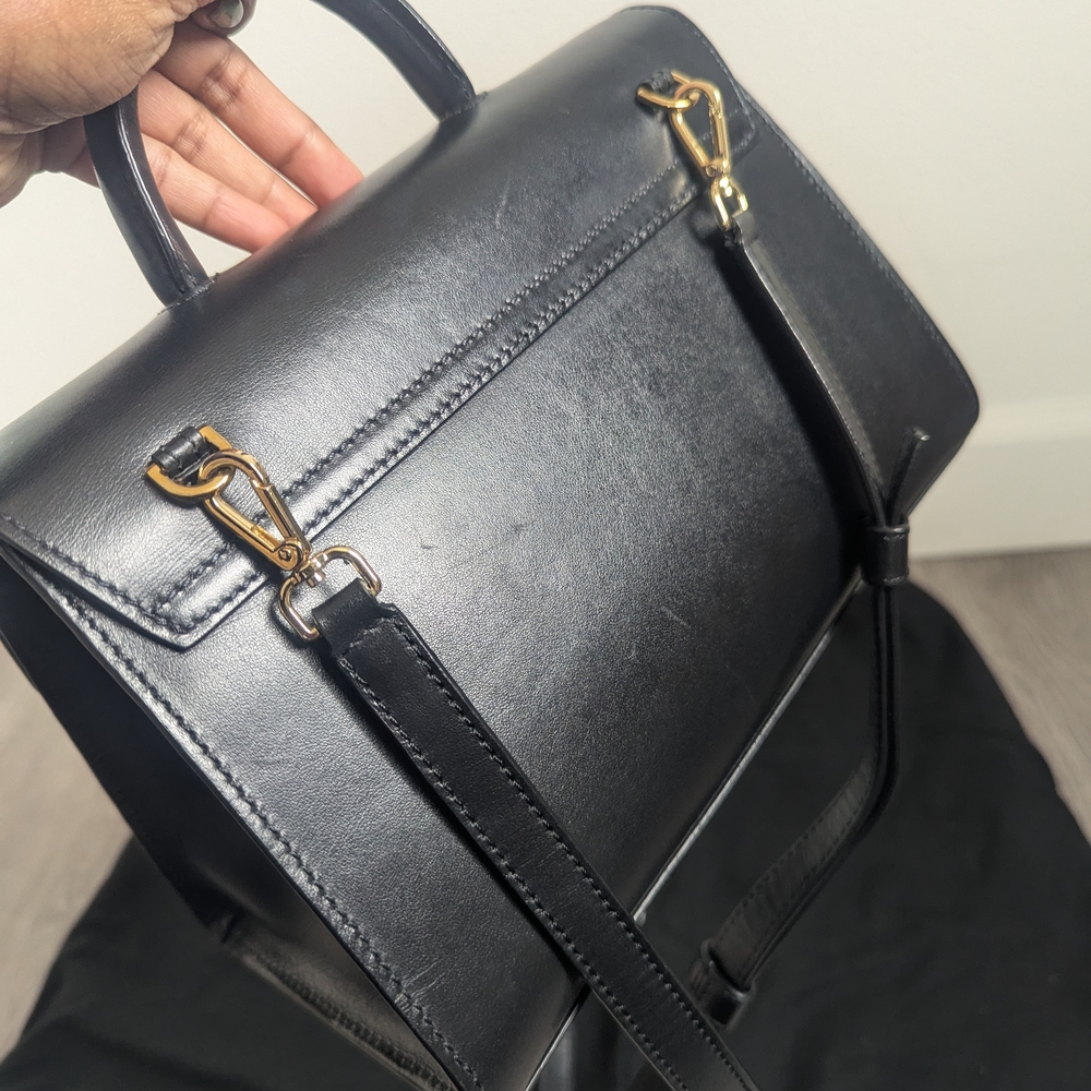 DeMellier Midi Montreal Black Leather Top Handle Bag with Gold Hardware - Picture 8 of 16